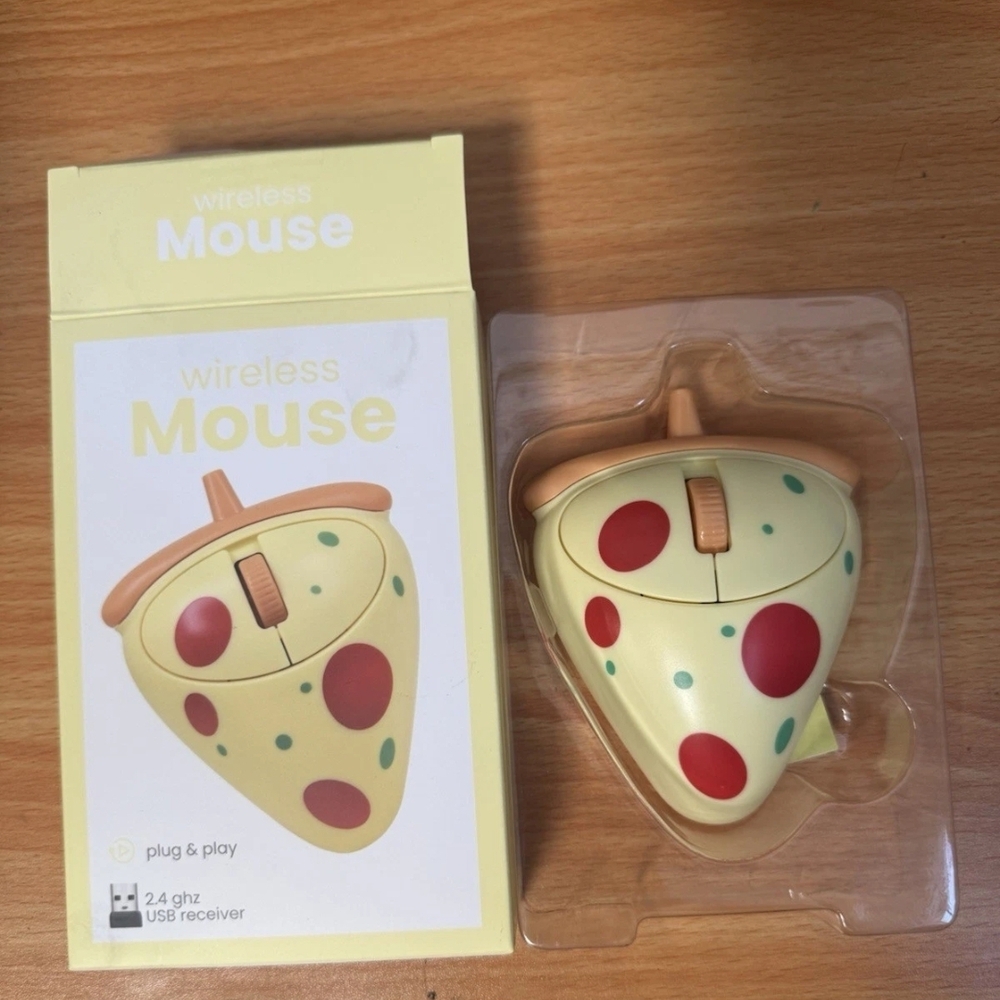 Pizza Slice Wireless Mouse in Yellow with Red & Teal Dots